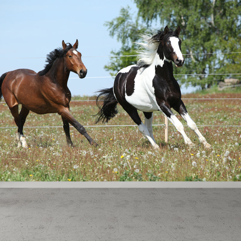 Horse Mural Wallpaper Dark Color Modern Style Wall Covering for Boys Room, Custom Size