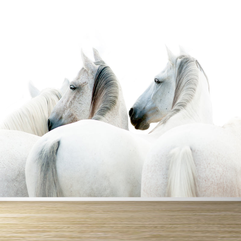 Horse Mural Wallpaper Dark Color Modern Style Wall Covering for Boys Room, Custom Size