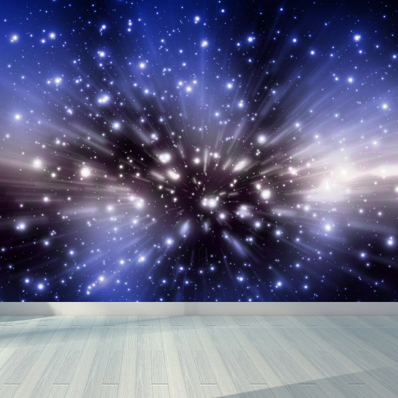 Night and Star Sky Mural Modern Smooth Wall Art in Dark Color for Children Bedroom