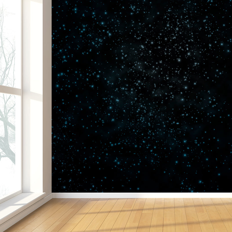 Night and Star Sky Mural Modern Smooth Wall Art in Dark Color for Children Bedroom