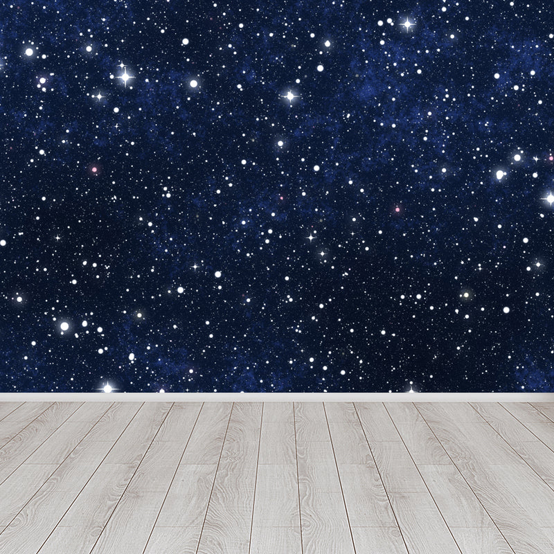 Night and Star Sky Mural Modern Smooth Wall Art in Dark Color for Children Bedroom