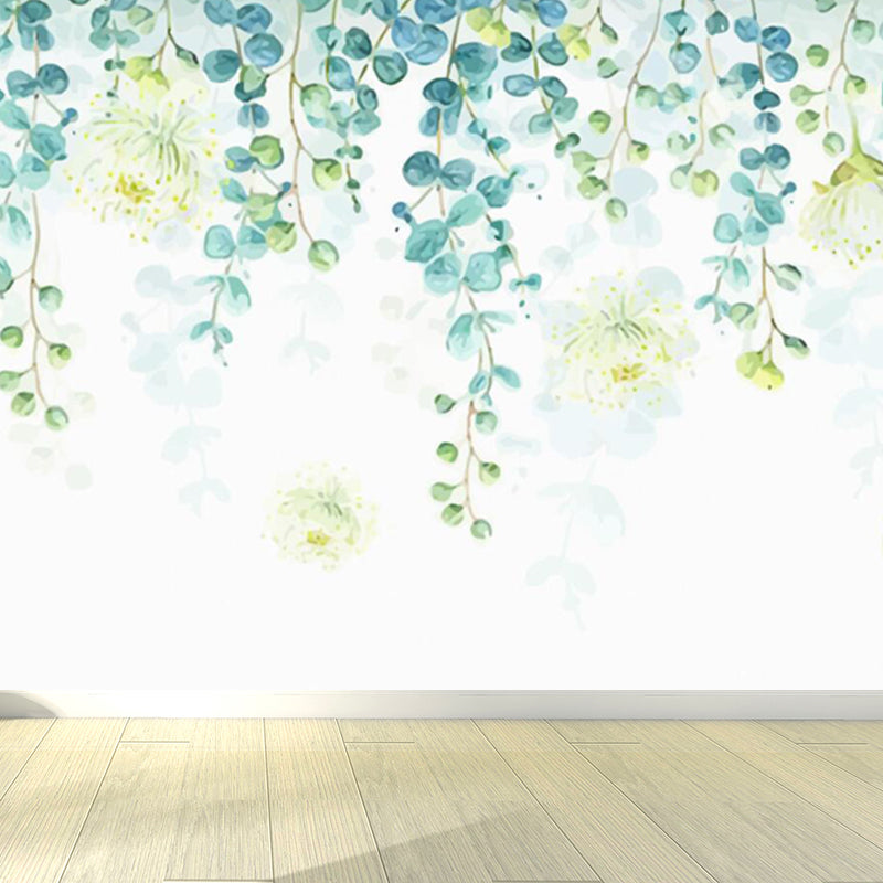 Illustration Botanical Wallpaper Mural for House Interior, Soft Color, Custom Made