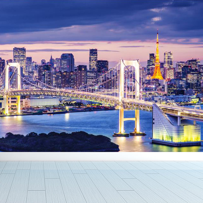 Urban Cityscape Mural Wallpaper Dark Color Moisture Resistant Wall Decor for Room