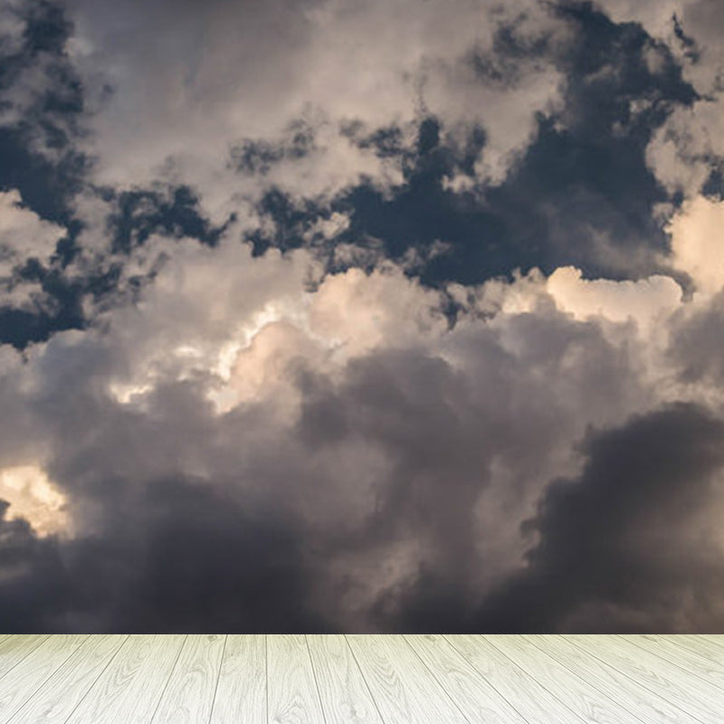 Contemporary Sky Wall Mural Non-Woven Textured Stain Resistant Light Color Wall Art for Playroom