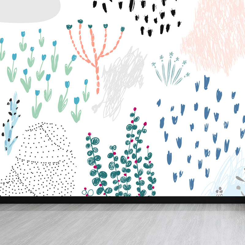Pastel Plants Drawing Mural Decal Botanical Childrens Art Wall Decor for Nursery