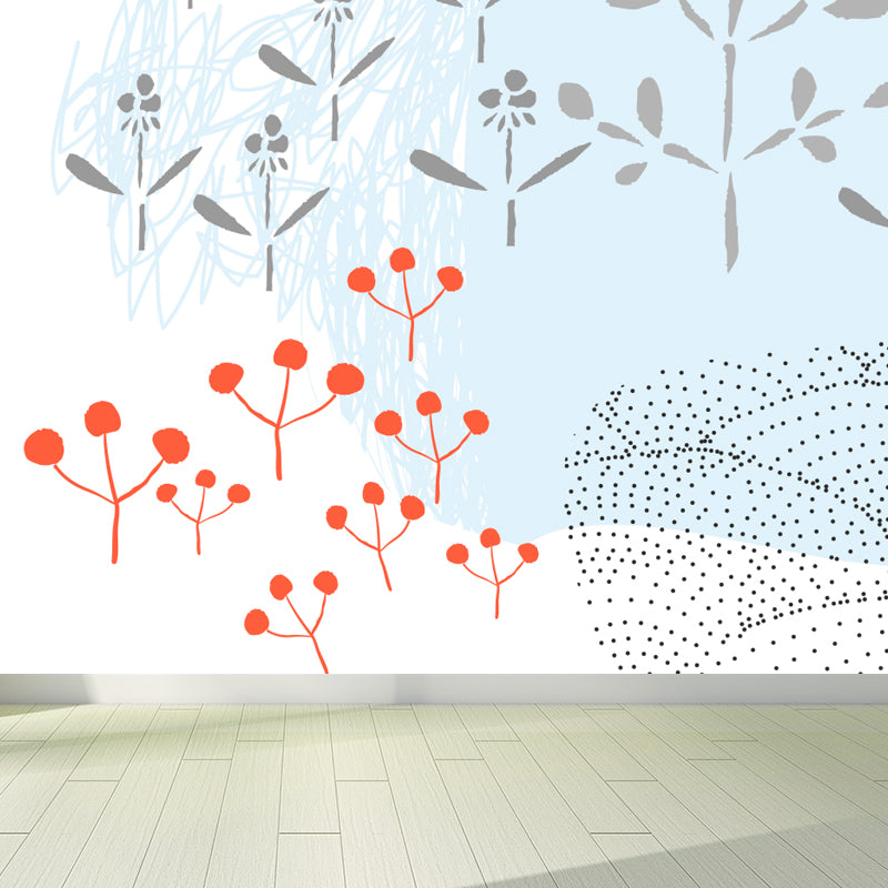 Pastel Plants Drawing Mural Decal Botanical Childrens Art Wall Decor for Nursery