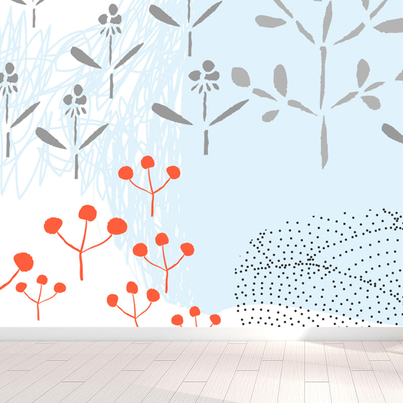 Pastel Plants Drawing Mural Decal Botanical Childrens Art Wall Decor for Nursery