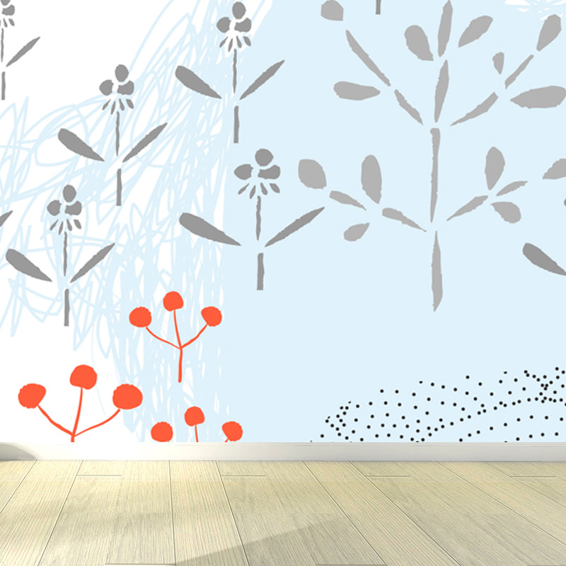 Pastel Plants Drawing Mural Decal Botanical Childrens Art Wall Decor for Nursery