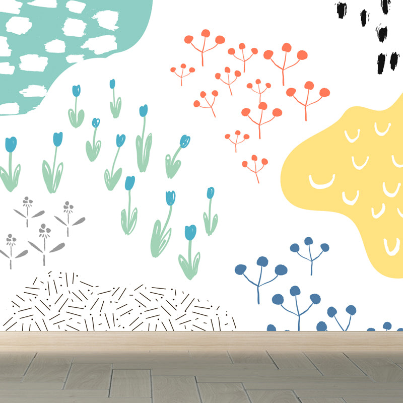 Pastel Plants Drawing Mural Decal Botanical Childrens Art Wall Decor for Nursery