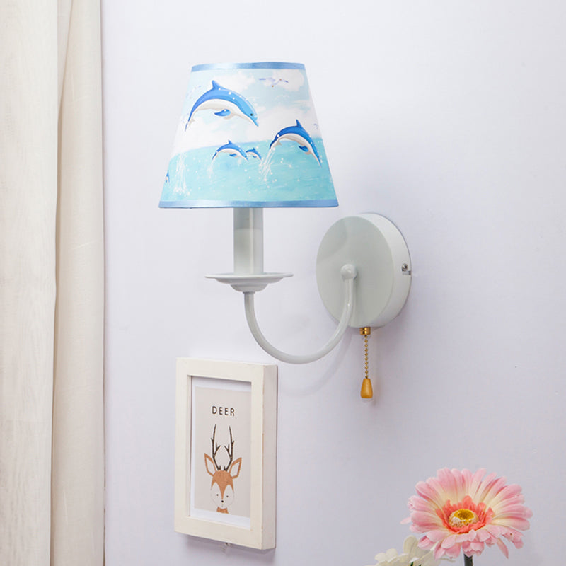 Stof taps toelopende schaduw wandlicht met trekketting eetkamer een licht modern sconce licht in blauw