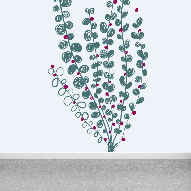 Childrens Art Tree Drawing Mural Soft Color Water Resistant Wall Covering for Kids Room