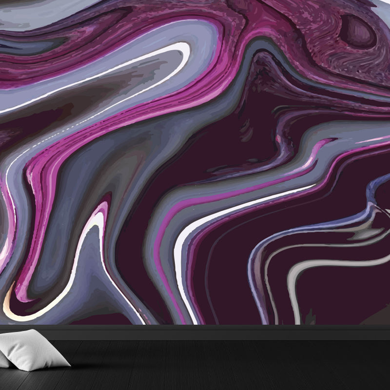 Modern Waves Mural Wallpaper for Family Room Personalized Wall Decor in Dark Color