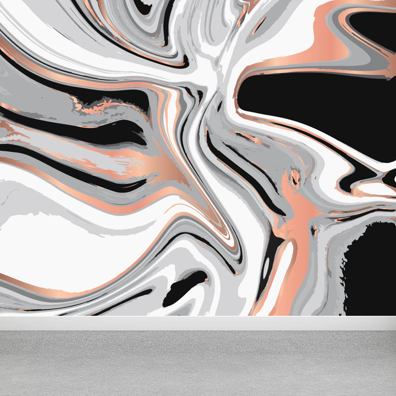 Modern Waves Mural Wallpaper for Family Room Personalized Wall Decor in Dark Color