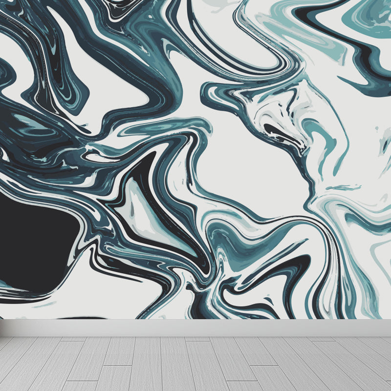 Modern Waves Mural Wallpaper for Family Room Personalized Wall Decor in Dark Color