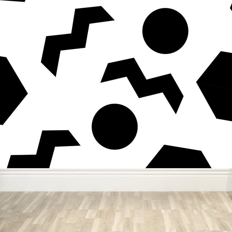 Black and White Geometric Mural Decal Waterproofing Modern Kids Bedroom Wall Decor