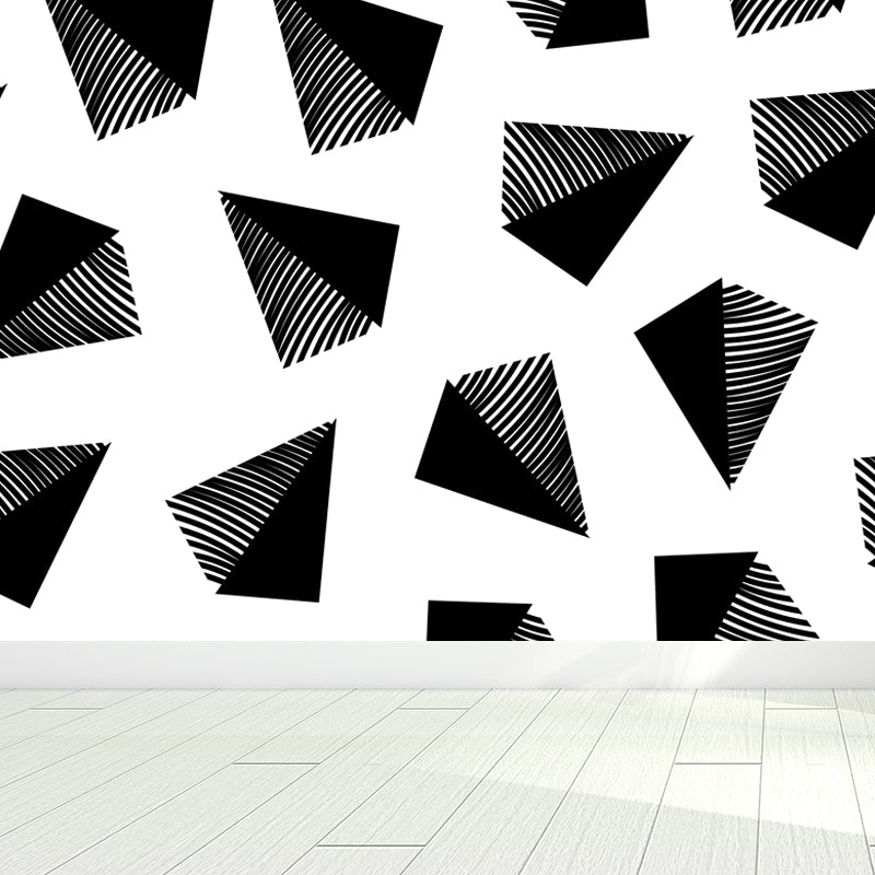 Whole Geometric Shapes Wallpaper Mural Black and White Non-Woven Wall Covering for Decor, Custom