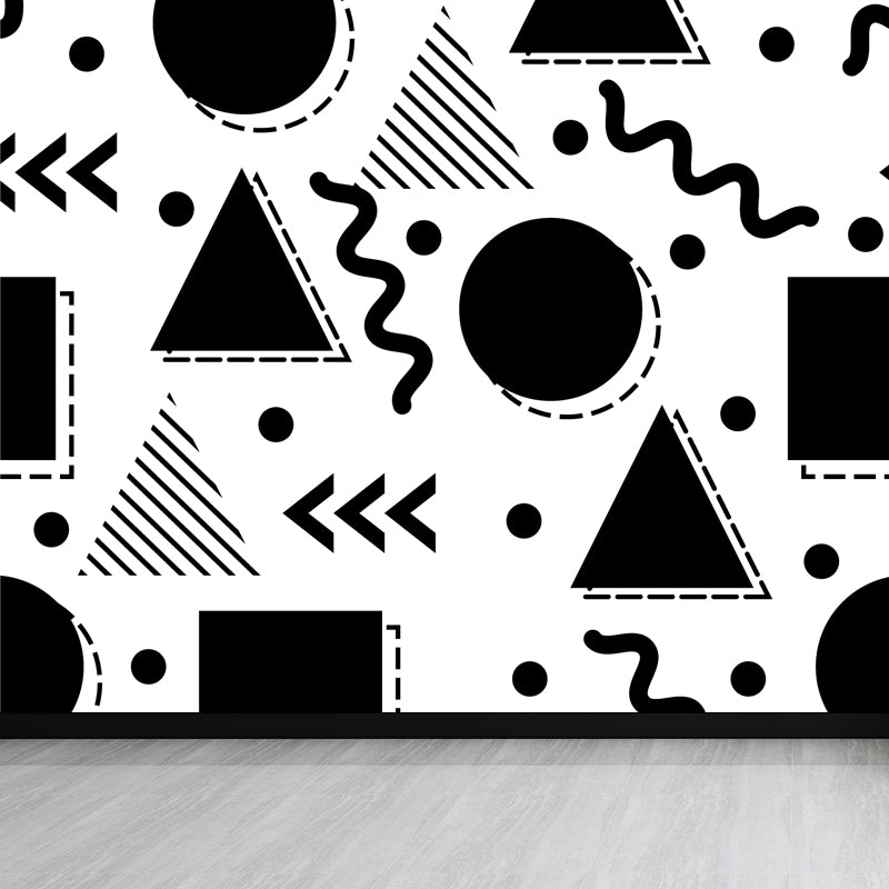 Whole Geometric Shapes Wallpaper Mural Black and White Non-Woven Wall Covering for Decor, Custom
