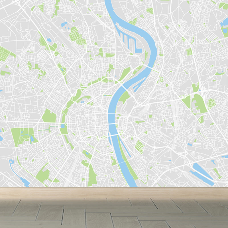 Non-Woven Pastel Mural Modern Satellite Map Wall Covering, Custom Size Available