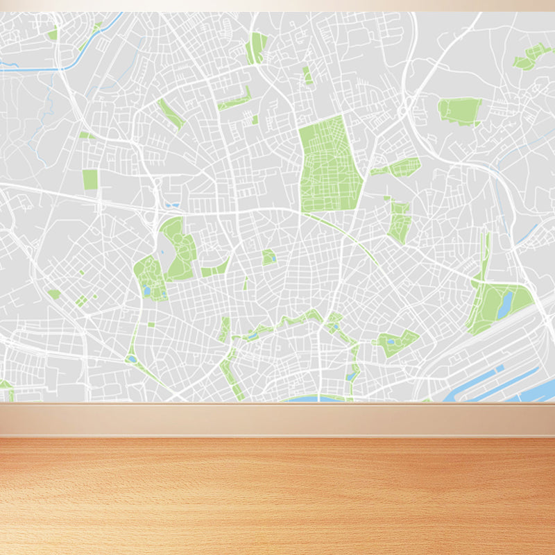 Non-Woven Pastel Mural Modern Satellite Map Wall Covering, Custom Size Available