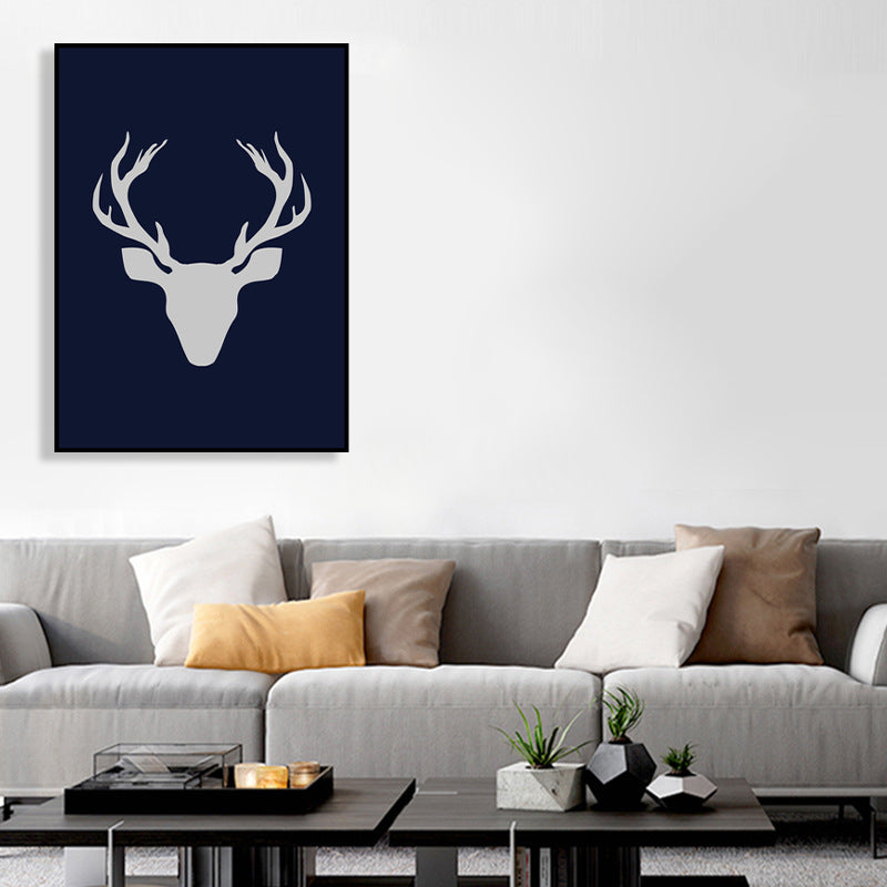 Kids Stag Silhouette Canvas Art Dark Color Textured Wall Decor for House Interior