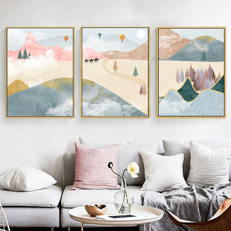 Pastel Mountain Landscape Canvas Art Nature Scenery Kids Multi-Piece Wall Decor for Room