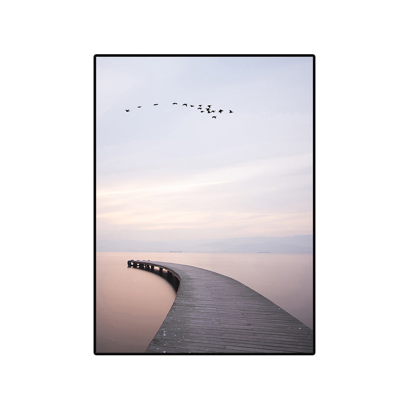 Brown Minimalist Wall Art Photo River Curved Bridge View Canvas Print for Bedroom