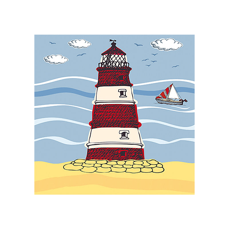 Blue Riverside Lighthouse Wall Art Architecture Kids Textured Canvas for Play Room