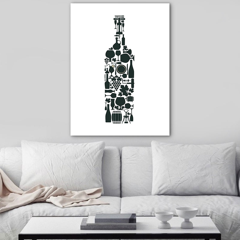Illustration Wine Set Wall Art Decor Dining Room Drinks Print Canvas in Light Color