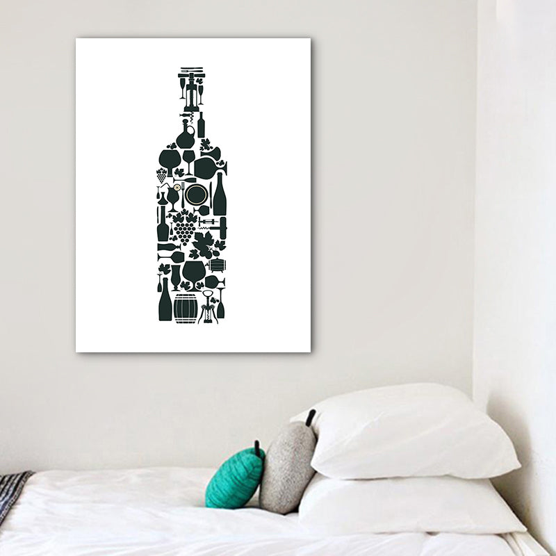 Illustration Wine Set Wall Art Decor Dining Room Drinks Print Canvas in Light Color