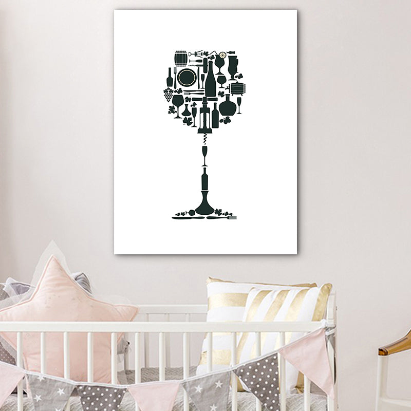 Illustration Wine Set Wall Art Decor Dining Room Drinks Print Canvas in Light Color