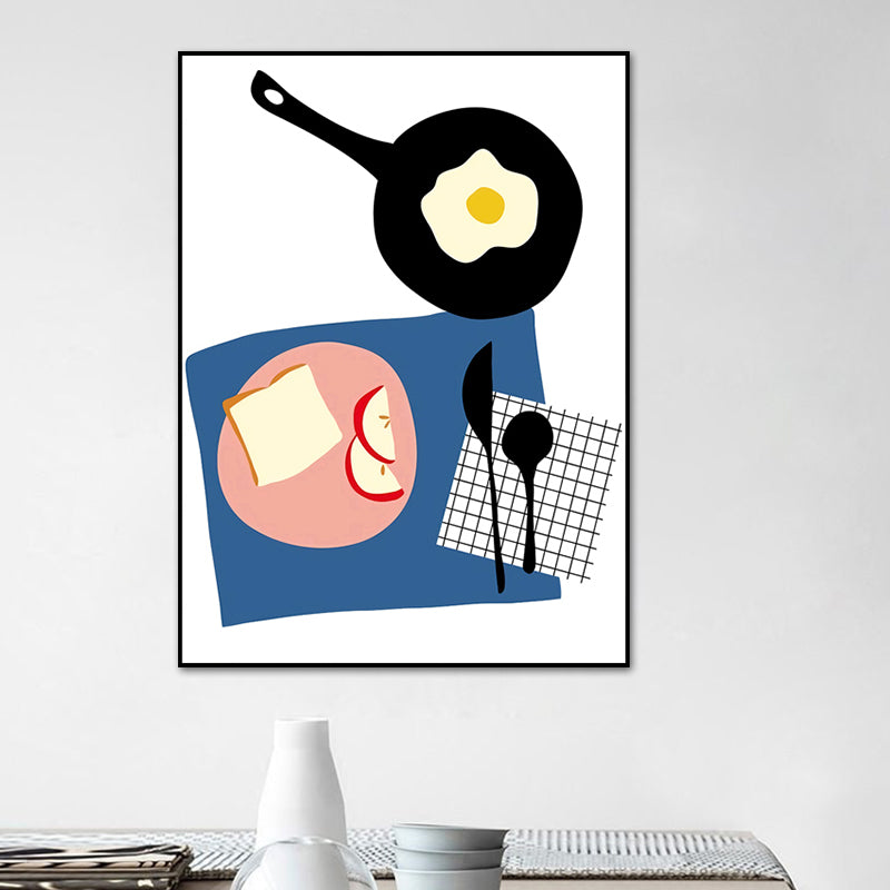 Illustration Childrens Art Canvas Print with Breakfast Pattern in Pastel Color, Textured