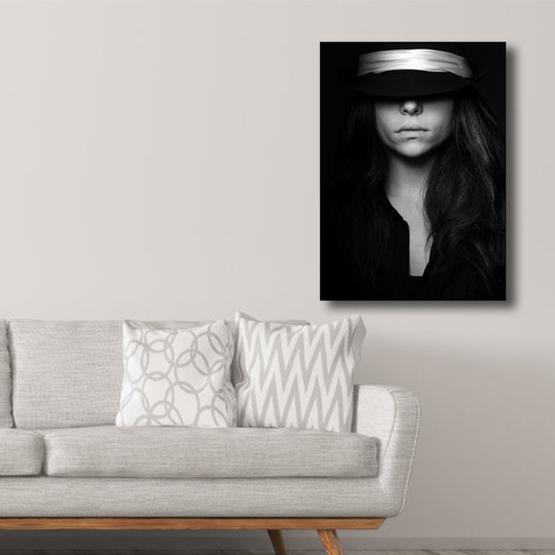 Black Photographic Woman Wall Art Fashion Glam Textured Canvas Print for Girls Room