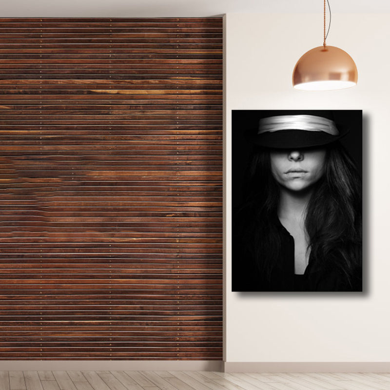 Black Photographic Woman Wall Art Fashion Glam Textured Canvas Print for Girls Room