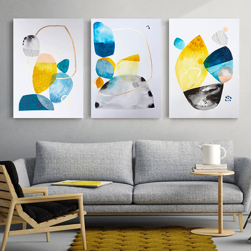 Blue-Yellow Stones Canvas Art Textured Contemporary Family Room Wall Decor, Multiple Size Options
