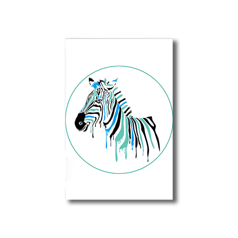 Soft Color Cartoon Print Painting Animal Children's Art Textured Canvas for House Interior