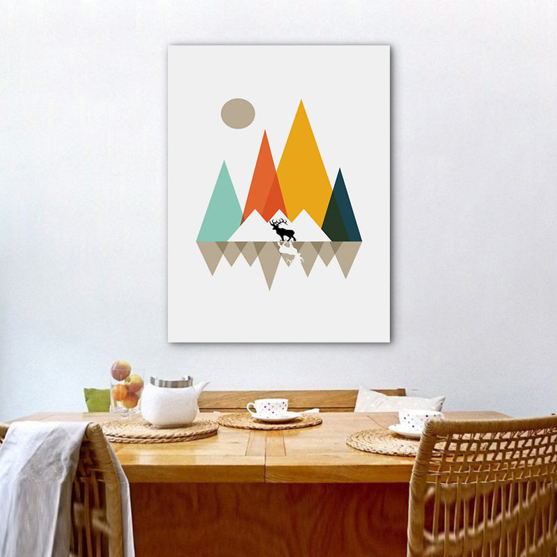 Pastellfarbene nordische Leinwand-Wandkunst mit Morgenbergen für das Wohnzimmer
