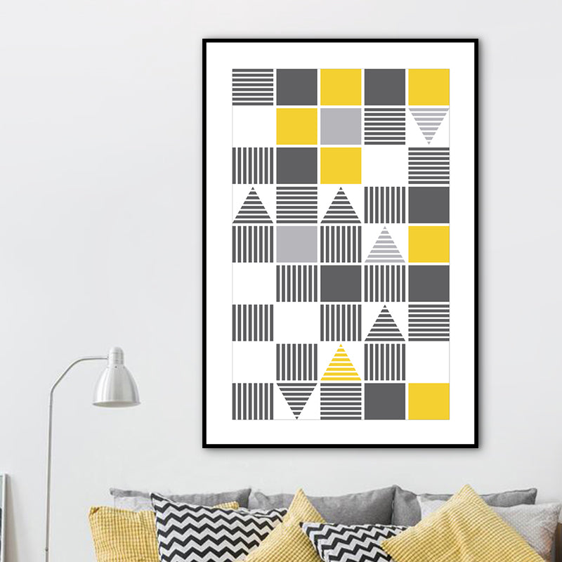 Modern Boys Wall Art Decor with Geometric Pattern Grey and Yellow Canvas Print for Room