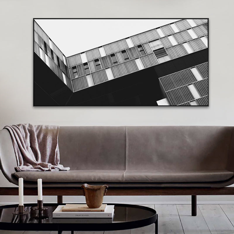 Modern High-Rises View Canvas Print Light Color Textured Wall Decor for Dining Room