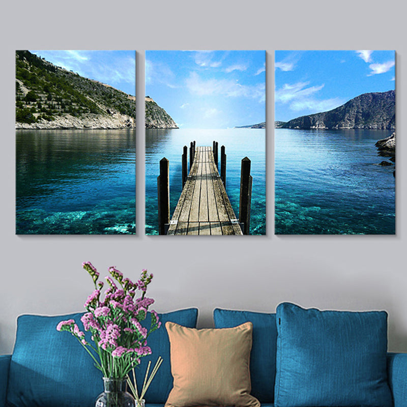 Blue Photography Canvas Art Multi-Piece Contemporary Bedroom Wall Decor, Set of Three