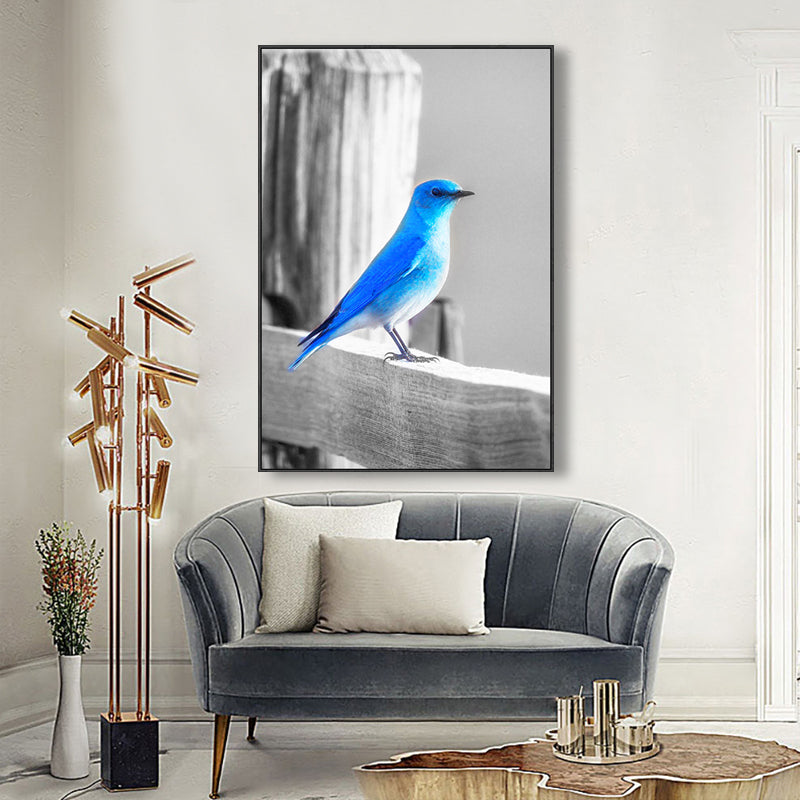 Blue Modern Canvas Wall Art Wild Bird Scenery Painting for Kitchen, Multiple Sizes
