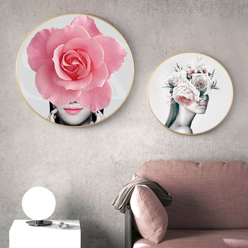 Modern Flower and Girl Canvas Pastel Color Bedroom Wall Art Decor, Multiple Sizes