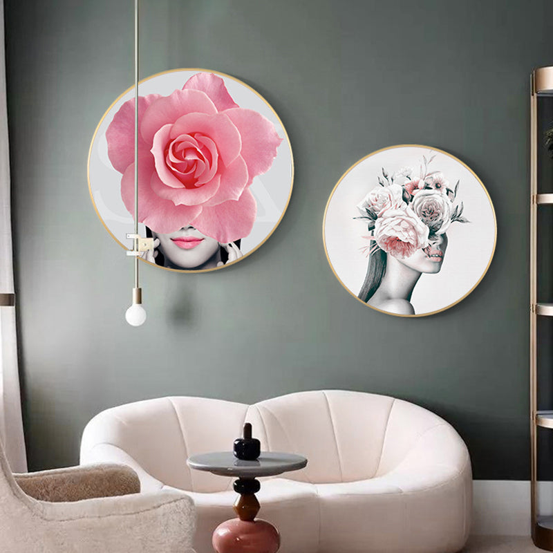 Modern Flower and Girl Canvas Pastel Color Bedroom Wall Art Decor, Multiple Sizes