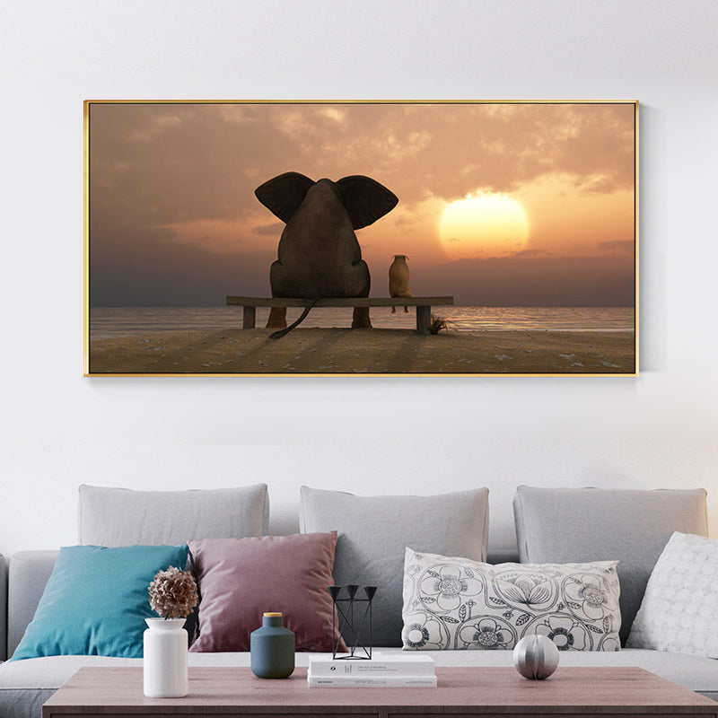 Contemporary Elephant and Dog Canvas Soft Color Bedroom Painting, Multiple Sizes