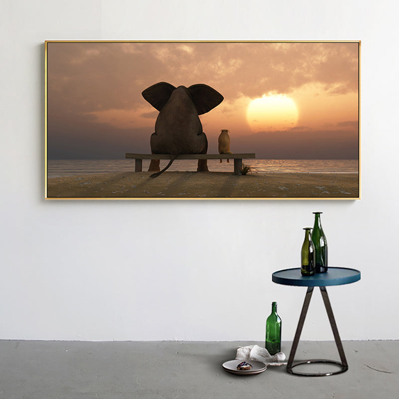 Contemporary Elephant and Dog Canvas Soft Color Bedroom Painting, Multiple Sizes