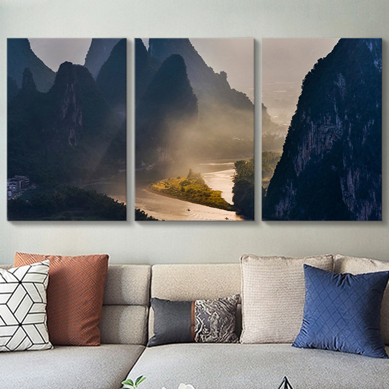 Misty Mountains Scene Wall Decor for Bathroom Photography Canvas Art Print, Multiple Sizes