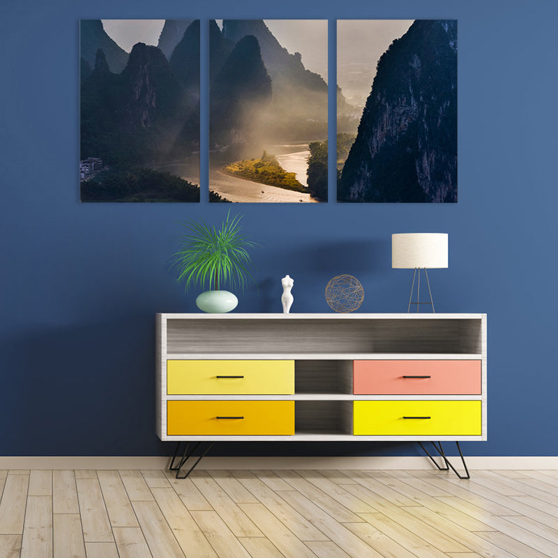 Misty Mountains Scene Wall Decor for Bathroom Photography Canvas Art Print, Multiple Sizes