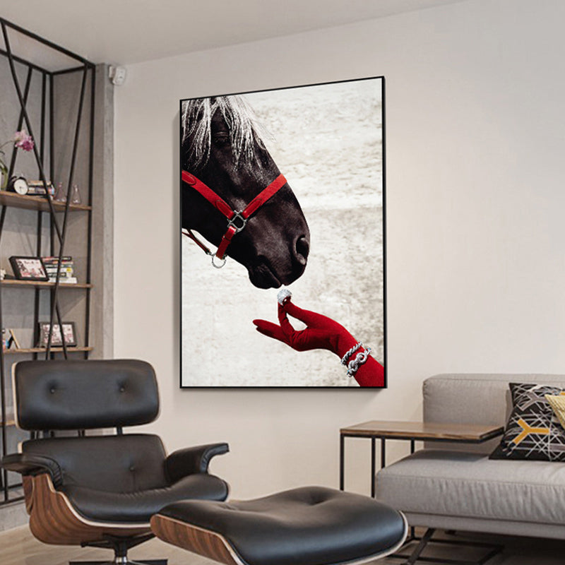 Contemporary Horse's Head View Painting Canvas Textured Brown Wall Art Decor for Guest Room