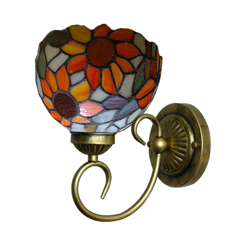 Victorian Sunflower Wall Mounted Light 1 Head Stained Glass Sconce Light in Orange