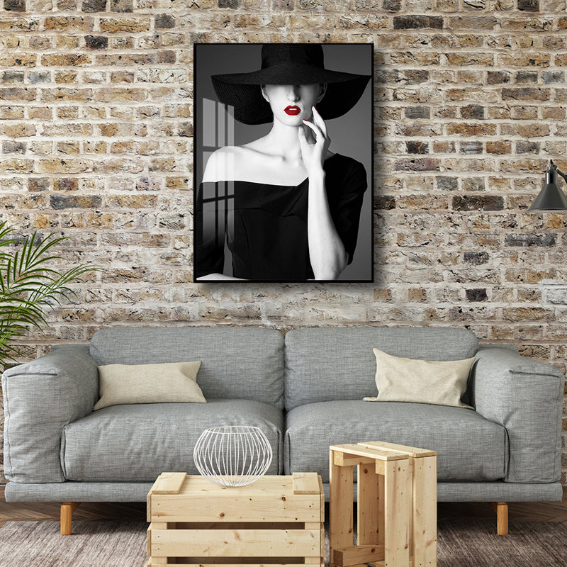 Glam Photo Model Canvas Art Dark Color Fashion Wall Decor for Girls Bedroom, Textured