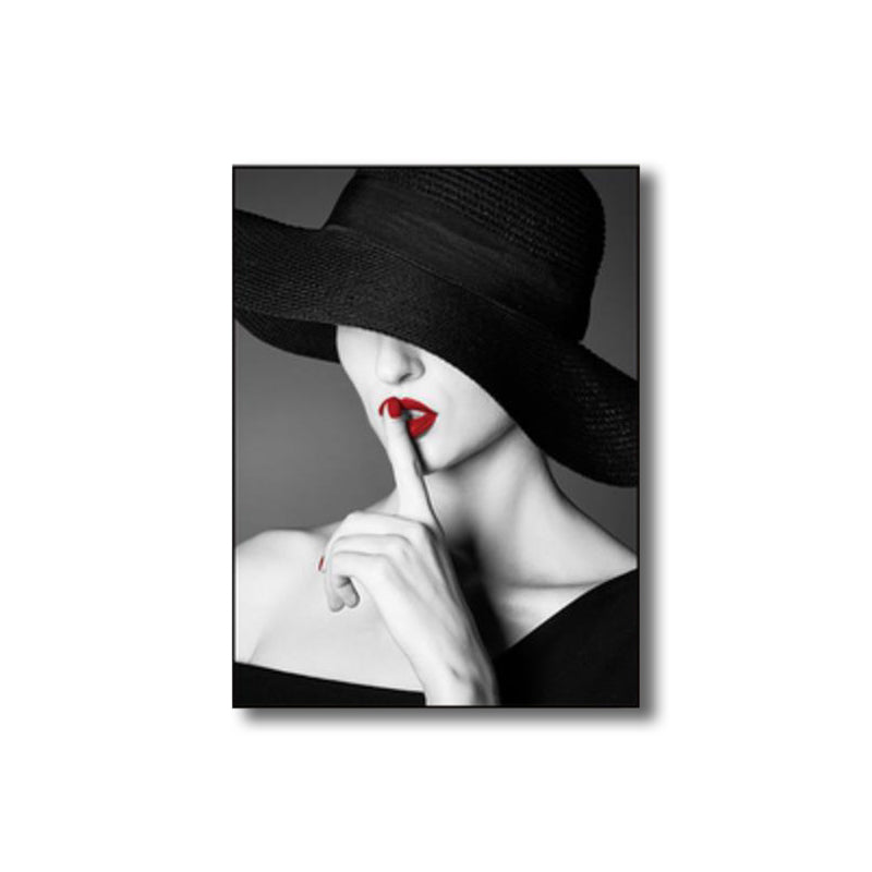 Glam Photo modèle toile art couleur foncée mode décoration murale pour chambre de filles, texturé